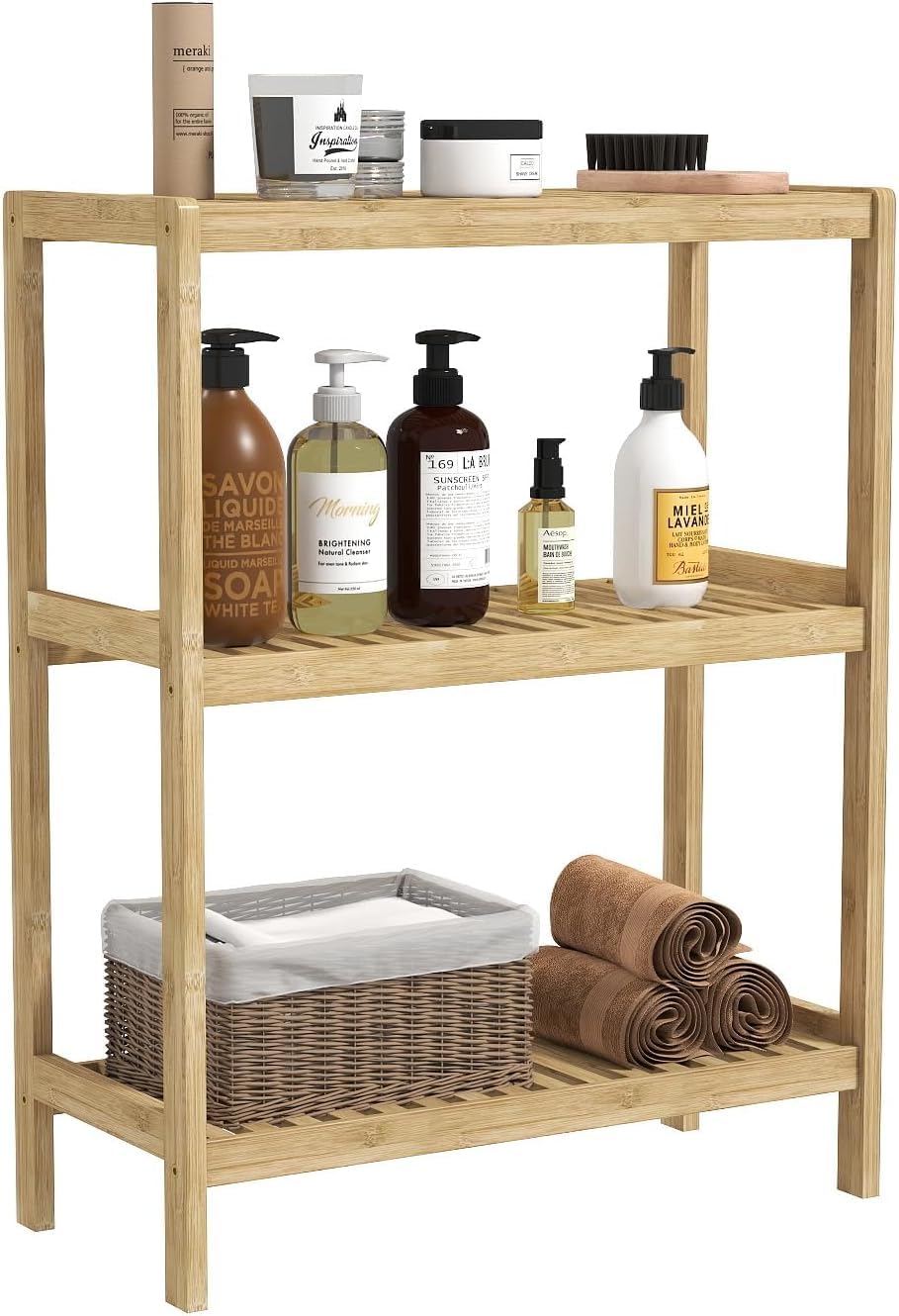 Bamboo Shelf Bathroom 3-Tier Storage Shelves Stand Rack Multifunctional Shelving for Bedroom Kitchen Living Room
