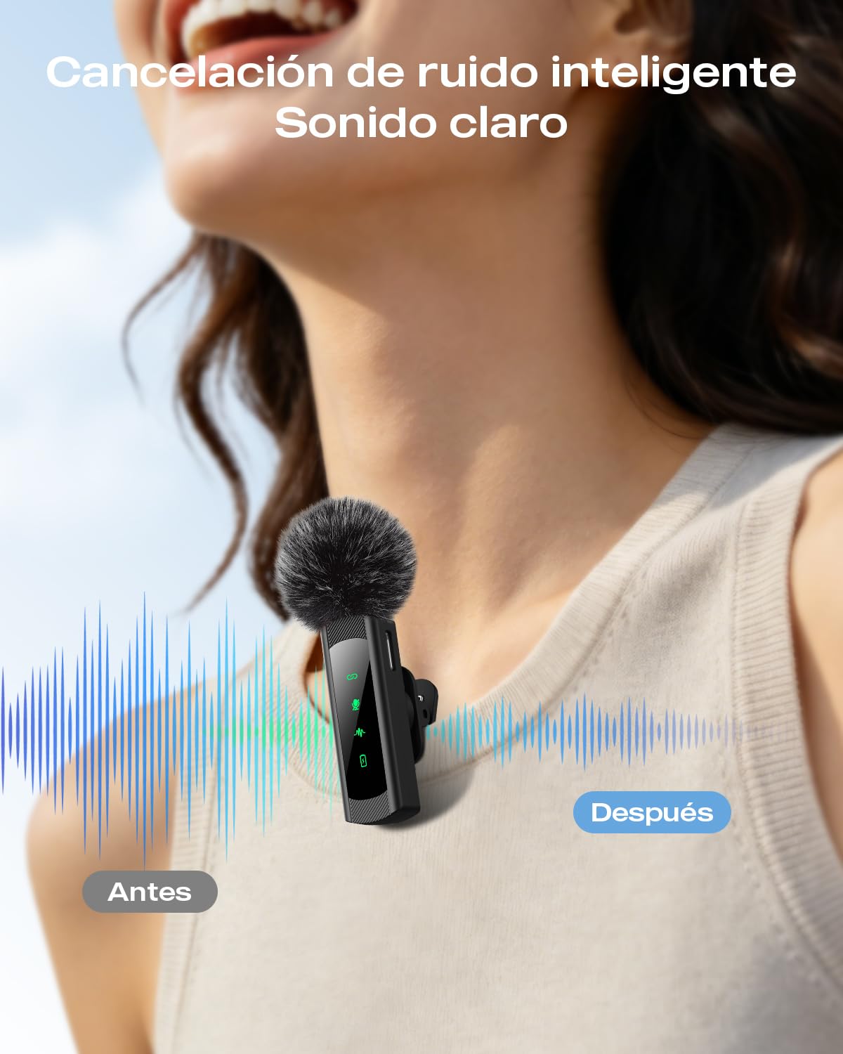 2 Pack Micrófono Inalámbrico Solapa para iPhone, iPad y Android, Micrófono de Clip con Reducción de Ruido para Grabación Vídeo, Plug & Play, Sonido Cristalino, TikTok, Youtube, Vlog