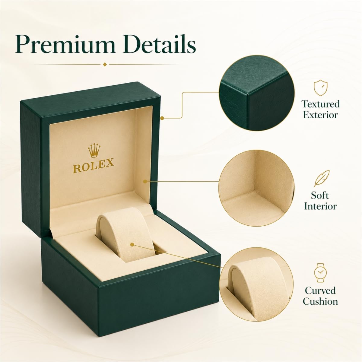 Leder Uhrenrolle Weicher Bezug Reiseetui 1 Fach mit Erhöhtem Uhrenkissen und Tragetasche und Außenbox für Rolex Submariner