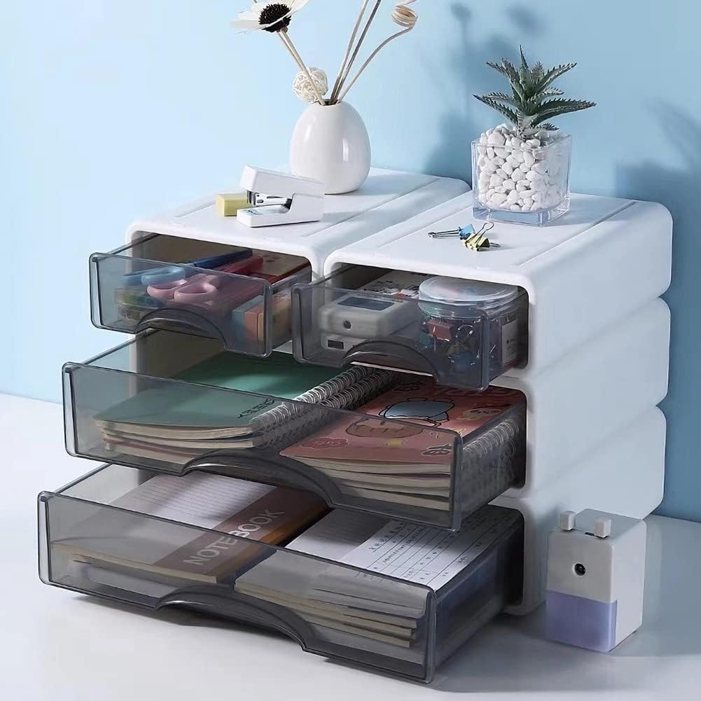 Organizador de escritorio apilable con 4 cajones, organizador de escritorio apilable de 3 niveles, cajones de escritorio de almacenamiento, caja de almacenamiento de suministros de escritorio
