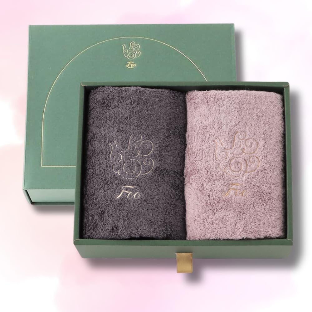 Foo Tokyo Face Towel, Gift Set, 2 Pieces, Charcoal Gray x Pink, Popular, Gift, Luxurious, Imabari Towel, Made in Japan, Organic Cotton, Domestically Produced, Wedding, Housewarming, New Life, Middle Y