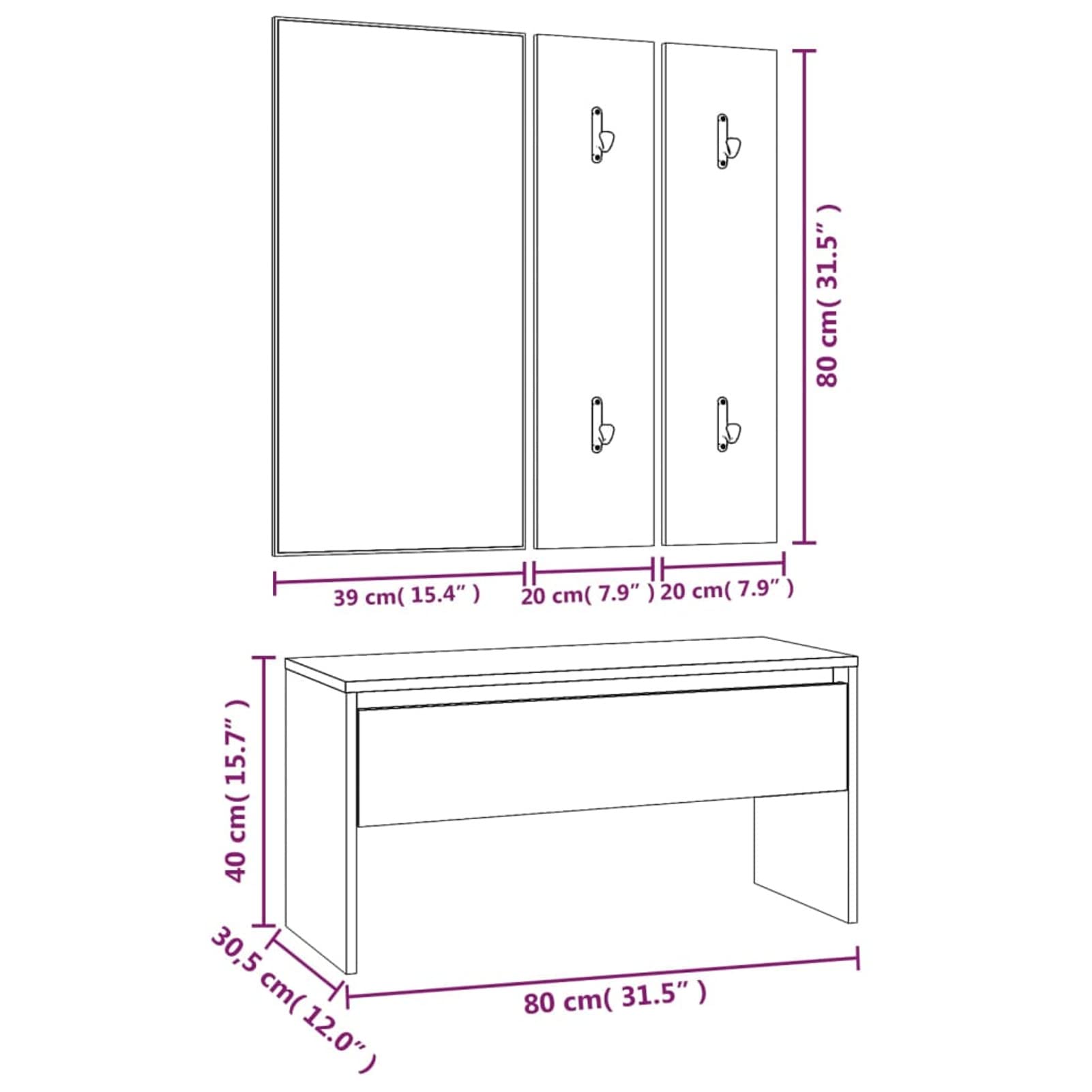 Tidyard Conjunto de Muebles Entrada con Espejo,Cajón, Perchero y Zapatero Recibidor Juego de Muebles de Recibidor Madera Contrachapada Gris Sonoma 2#