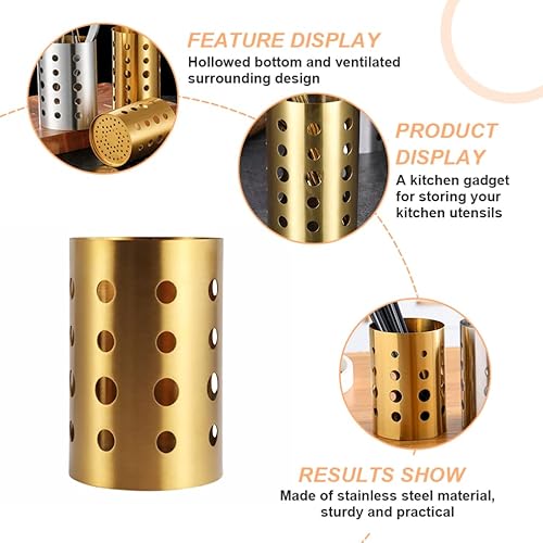 Miniatura 9 de Luxshiny Palillos de metal Soporte de metal para palillos y utensilios de cocina Estante de secado Cesta perforada de acero inoxidable apto para