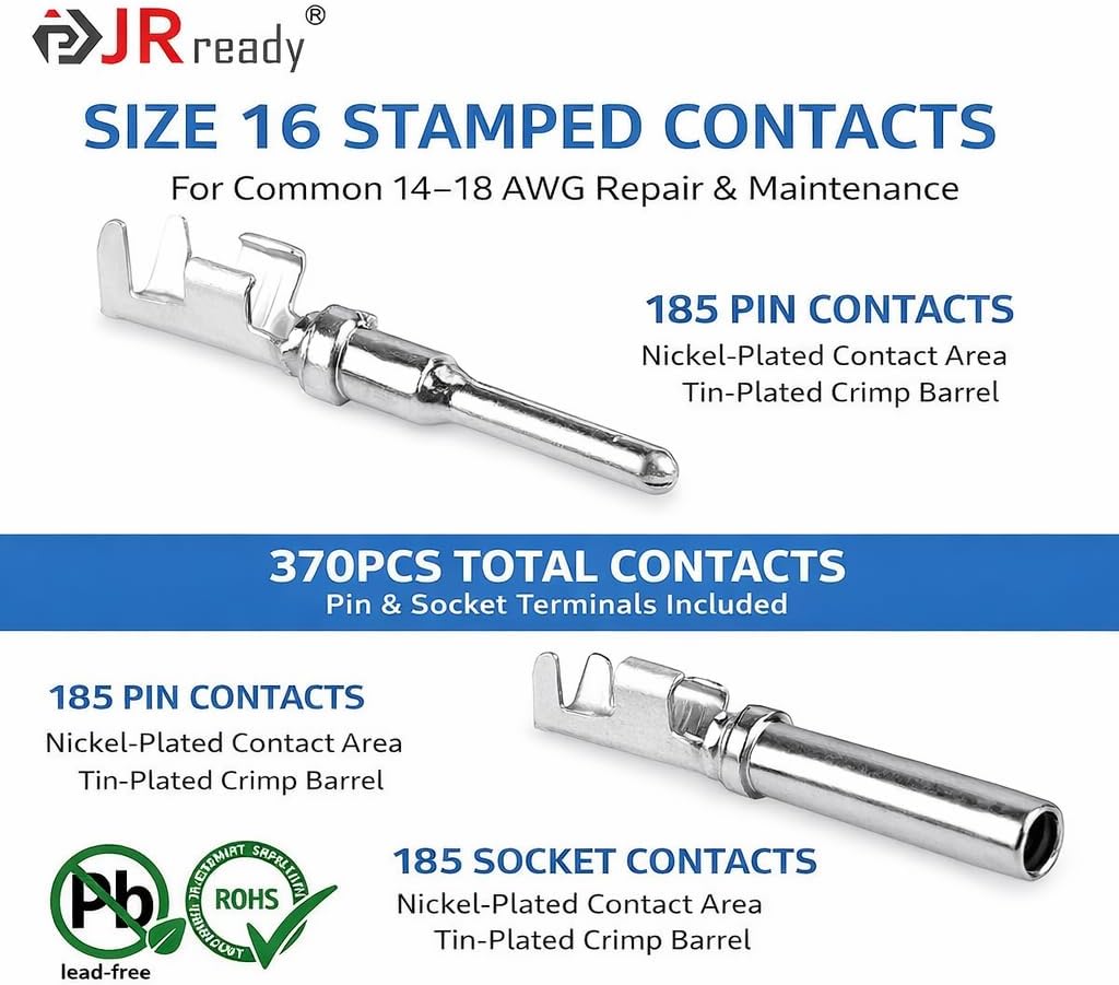 JRready ST6315 DT Deutsch Connector Kit, 2 3 4 6 8 12 Pin Gray DT Connectors, Size 16 Stamped Formed Contacts(14-18AWG), Deutsch DT Series Connector kit, 604PCS