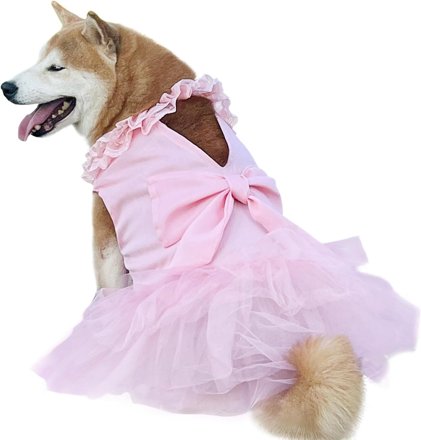 Luxury Dog Tulle Dress - Cute Princess Lace Wedding Dress with Flower Bowknot Multi-Layer Princess Tutu Skirt for Large Dogs - Pink, XL