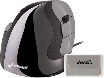 Evoluent Mouse VMDS - VerticalMouse D, Right Hand Ergonomic Design, Evoluent Vertical Mouse D Small with Wired USB Connection for Laptop and PC, Plus Jestik Microfiber Cloth