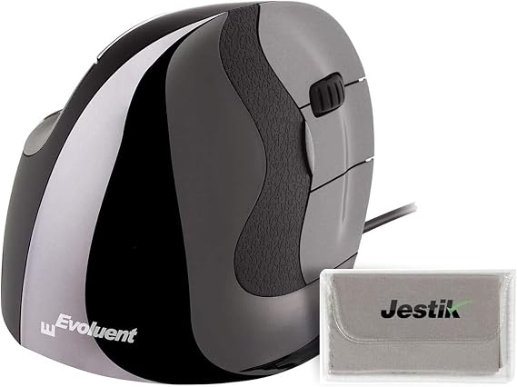 Evoluent Mouse VMDS - VerticalMouse D, Right Hand Ergonomic Design, Evoluent Vertical Mouse D Small with Wired USB Connection for Laptop and PC, Plus Jestik Microfiber Cloth