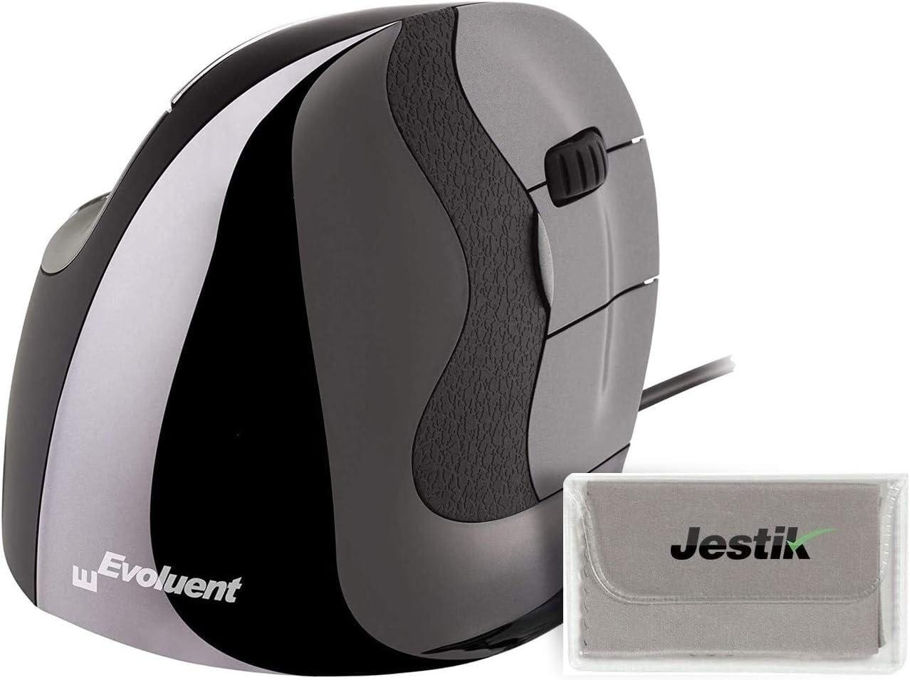 Evoluent Mouse verticale D Large (VMDL) – Mouse ergonomico cablato per laptop e PC con panno in microfibra Jestik