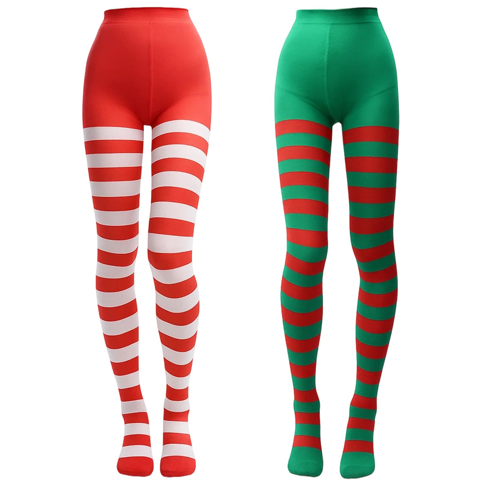 XNBTFK 2 works Elf Tights Green & Red, Women's Red & White Striped Tights, Christmas Candy Cane Tight for Xmas Cosplay