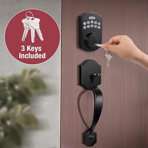 Miniatura 4 de Cerrojo de seguridad inteligente para puerta, juego de manijas de puerta delantera, cerrojo de puerta de entrada sin llave con manija de palanca,