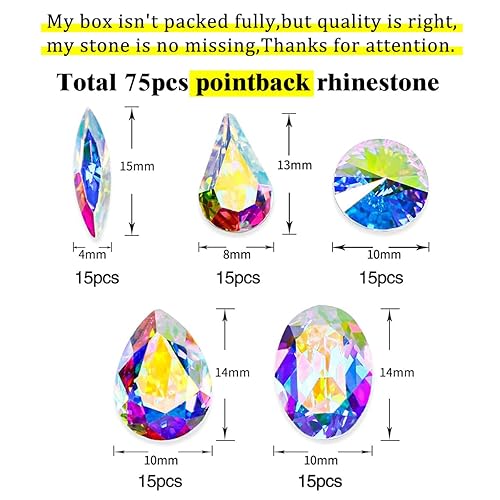 Miniatura 2 de Dong ZHOU - Juego de 75 piezas de diamantes de imitación de cristal AB para decoración de uñas, cuentas sueltas de cristal para coser en piedra