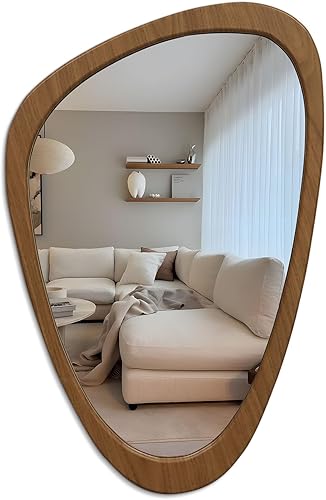 Espejo asimétrico con marco de madera irregular, espejo de pared abstracto de mediados de siglo, decoración decorativa moderna para entrada, disponible en Yaxa Guatemala