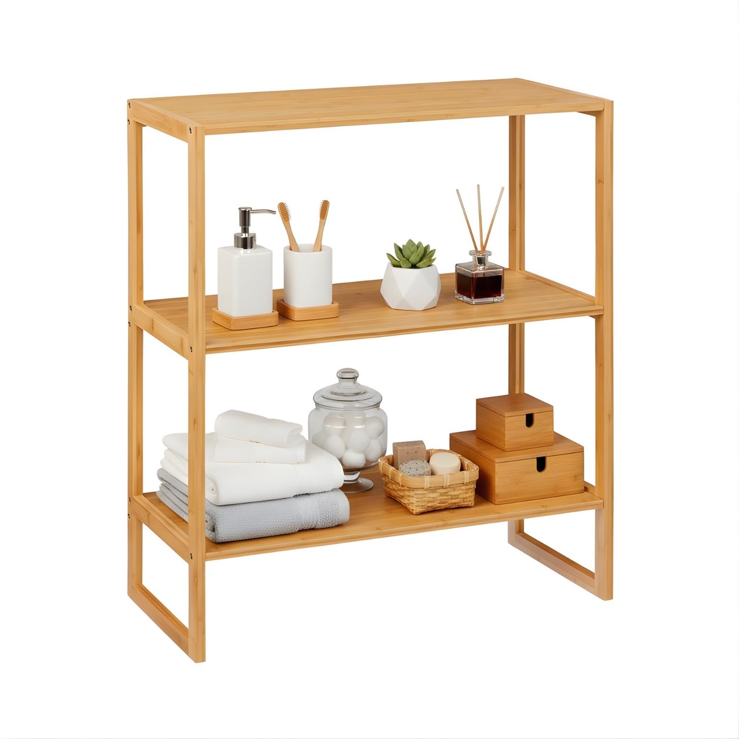 7H SEVEN HOUSE Modulares Regal aus Bambus mit 2 Ebenen, 84 x 69,7 x 20 cm, 7 Stück