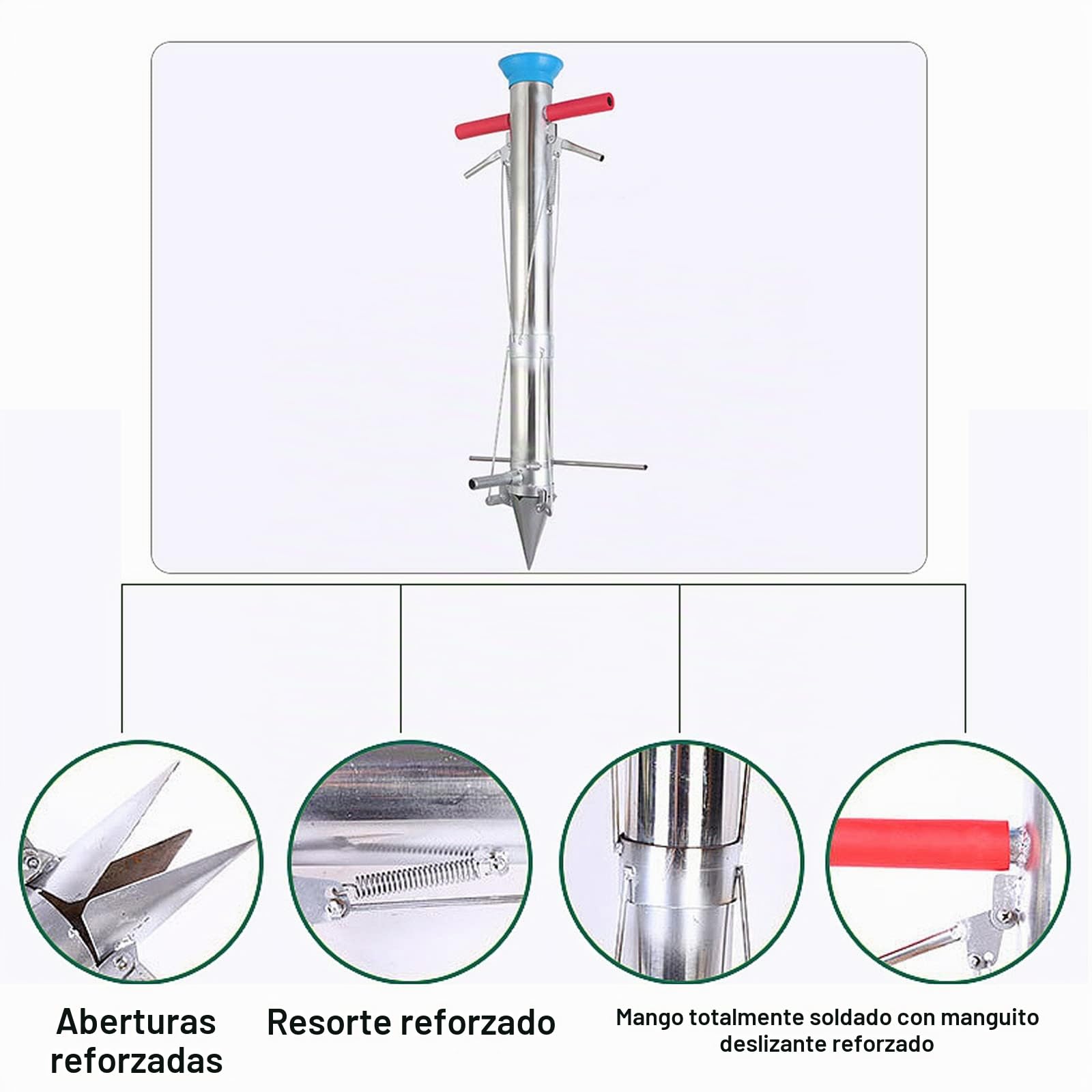 Plantador Rápido con 3 Bocas, Sembradora Manual de Doble Mango,Punta de Acero Inoxidable, para Plantar Plantones, Bulbos, Semillas, Plantas de Jardín o Huerto