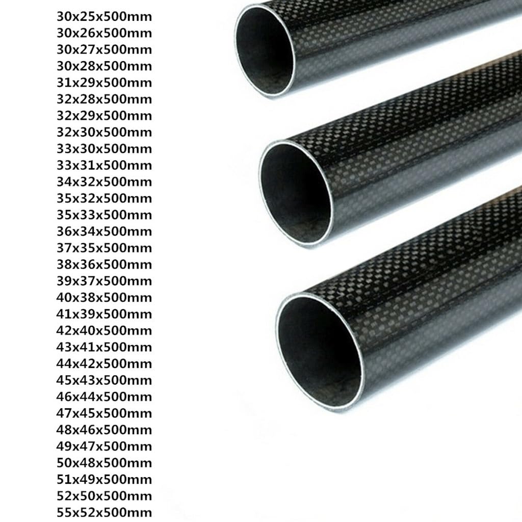 Tubo in fibra di carbonio 3K da 500 mm, 2 pezzi, albero lucido avvolto in rotolo cavo quadrato(30mmx28mmx2pcs)