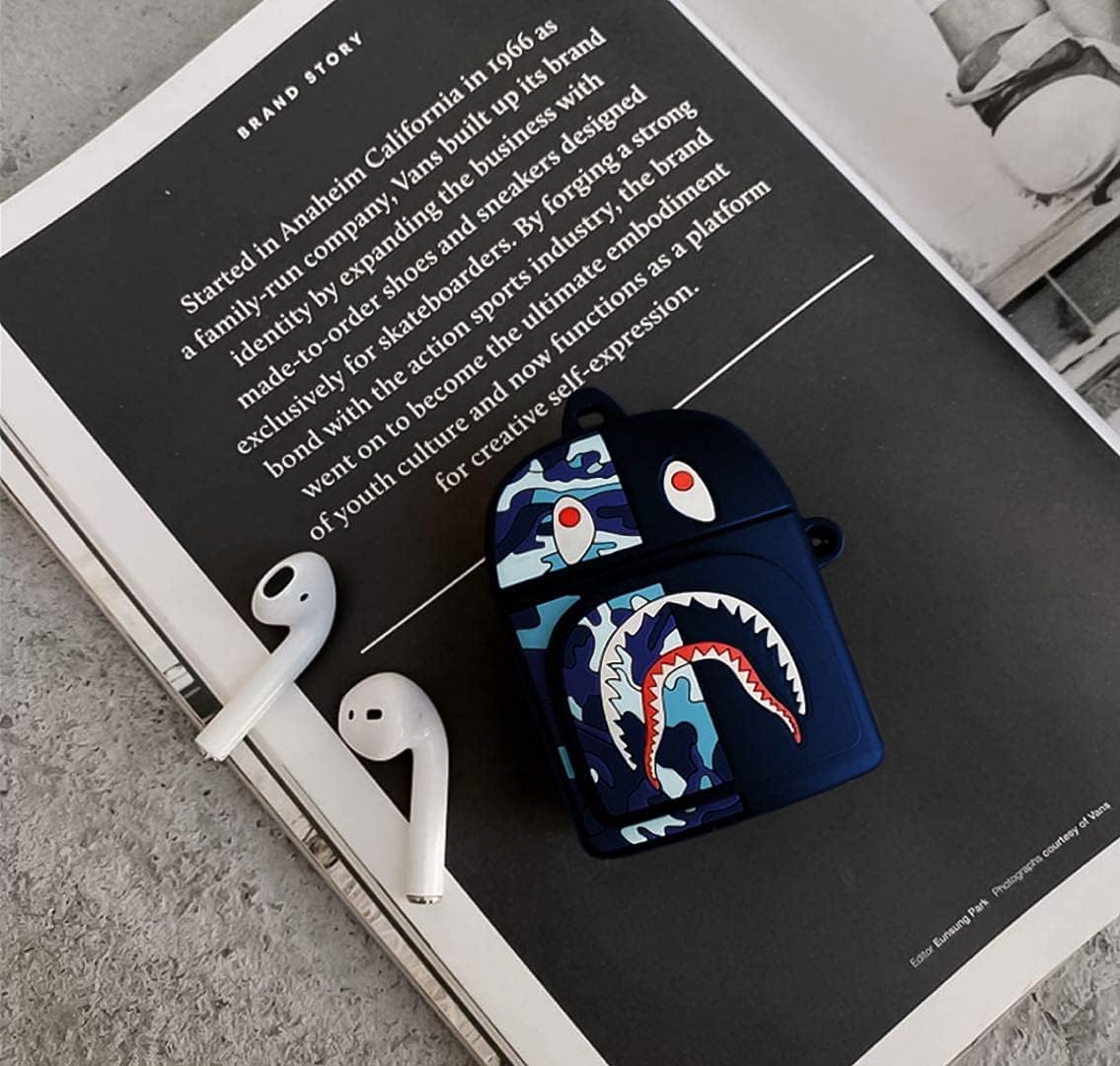 Bolod Cute Cases Made of Silicone for Airpods 1&2, Protective Cartoon Fashion Cases (Black & Deep Blue) : Electronics
