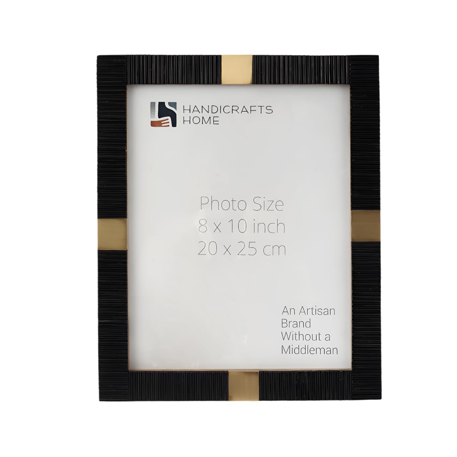 Handicrafts Home Deco-Black Black 4X6 Picture Frame, Handcrafted Resin & Brass Decorative Photo Frame For Tabletop Or Wall Display, Modern Vintage Luxury Home Decor For Living Room, Office & Gallery Wall