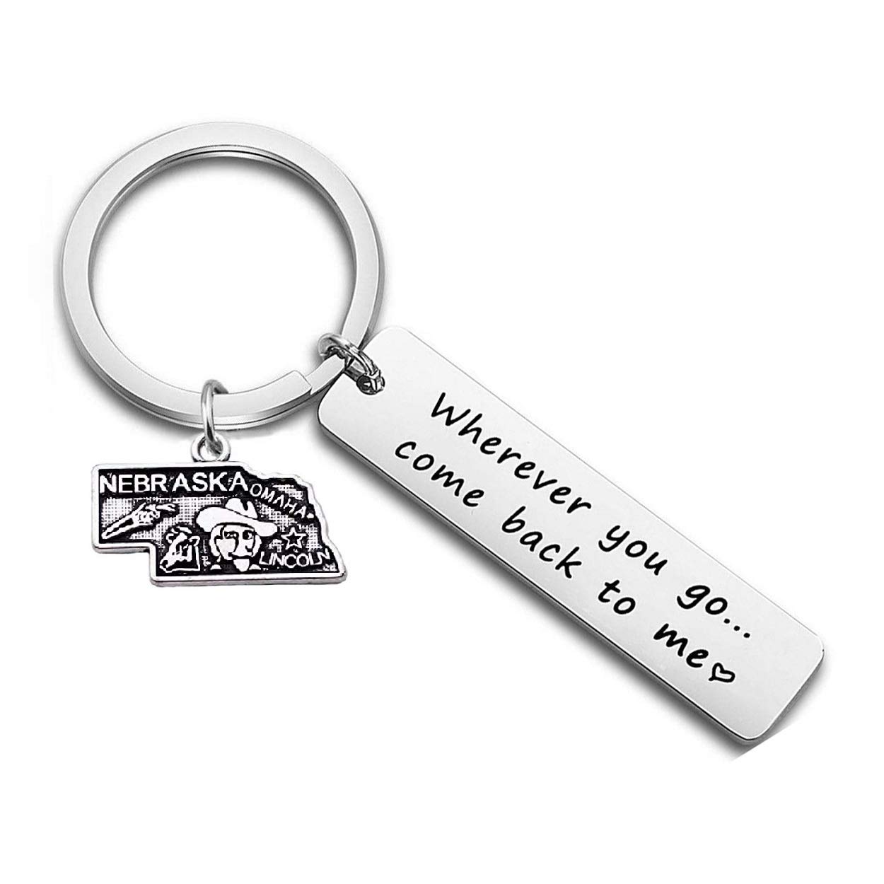 DYbabyWherever You Go Come Back to Me US Map Pendant Keychain Long Distance Gift between Lovers (Nebraska)