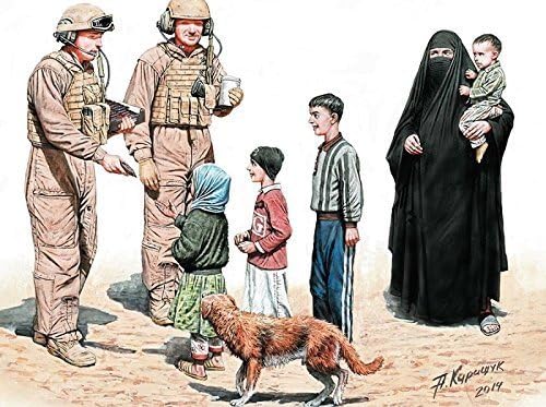 HERE IS SNICKERS, HELP YOURSELF, PLEASE! US SOLDIERS WITH IRAQ CHILDREN 8 FIG 1/35 MASTER BOX 35159 by MASTER BOX MODELS