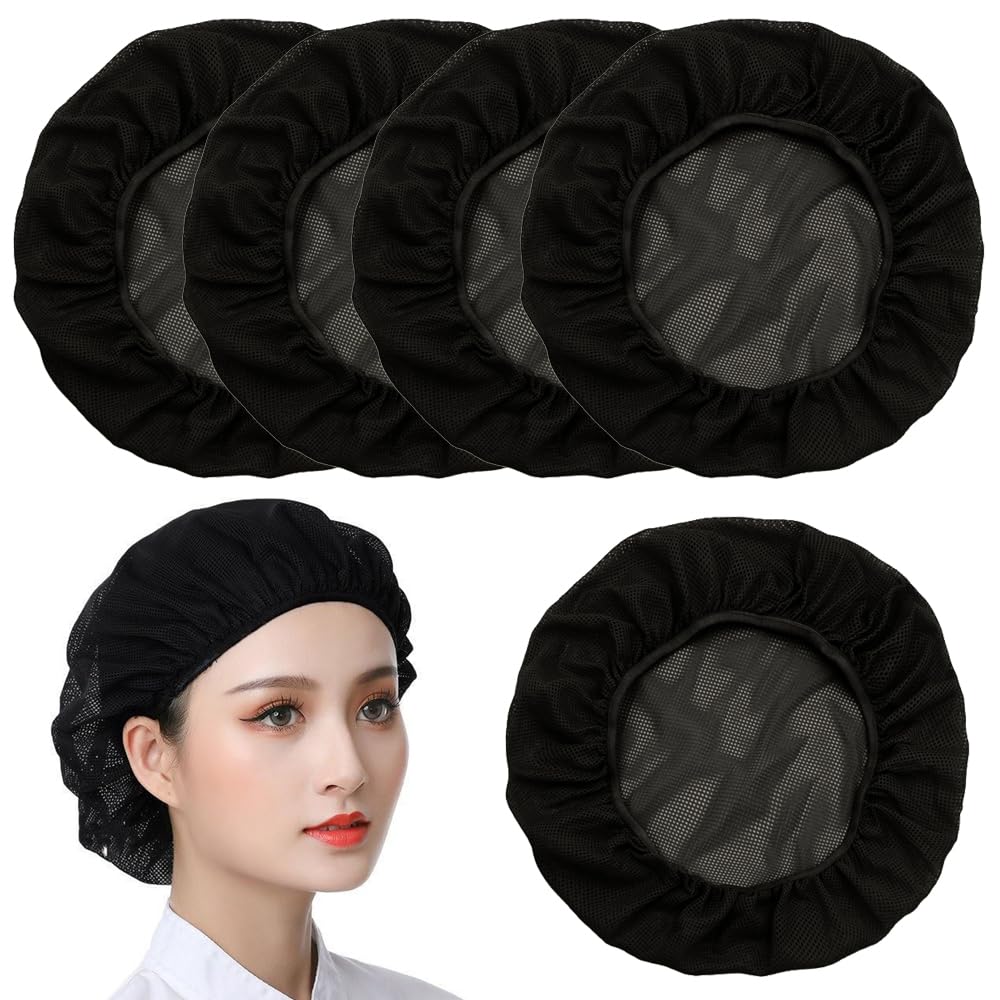 [YFFSFDC] 衛生キャップ 5枚入り メッシュ インナーキャップ 衛生 給食 帽子 ヘアネット 調理 キッチン 厨房 料理 食品加工工場 飲食店用 業務用 作業用 男女兼用 (ブラック5枚)