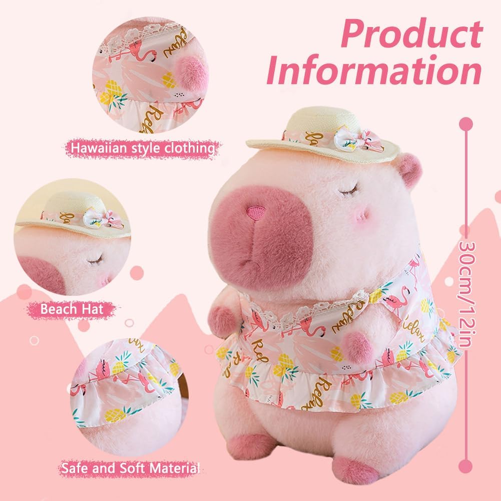 2 Pieces Stuffed Capy Animal Plush 12Inch Soft Capy Wear Hawaiian Style Clothes Blue Pink Plush Kapibala Stuffed Animals for Christmas Newlyweds Women Baby Shower Valentine Party Favor (Modern)