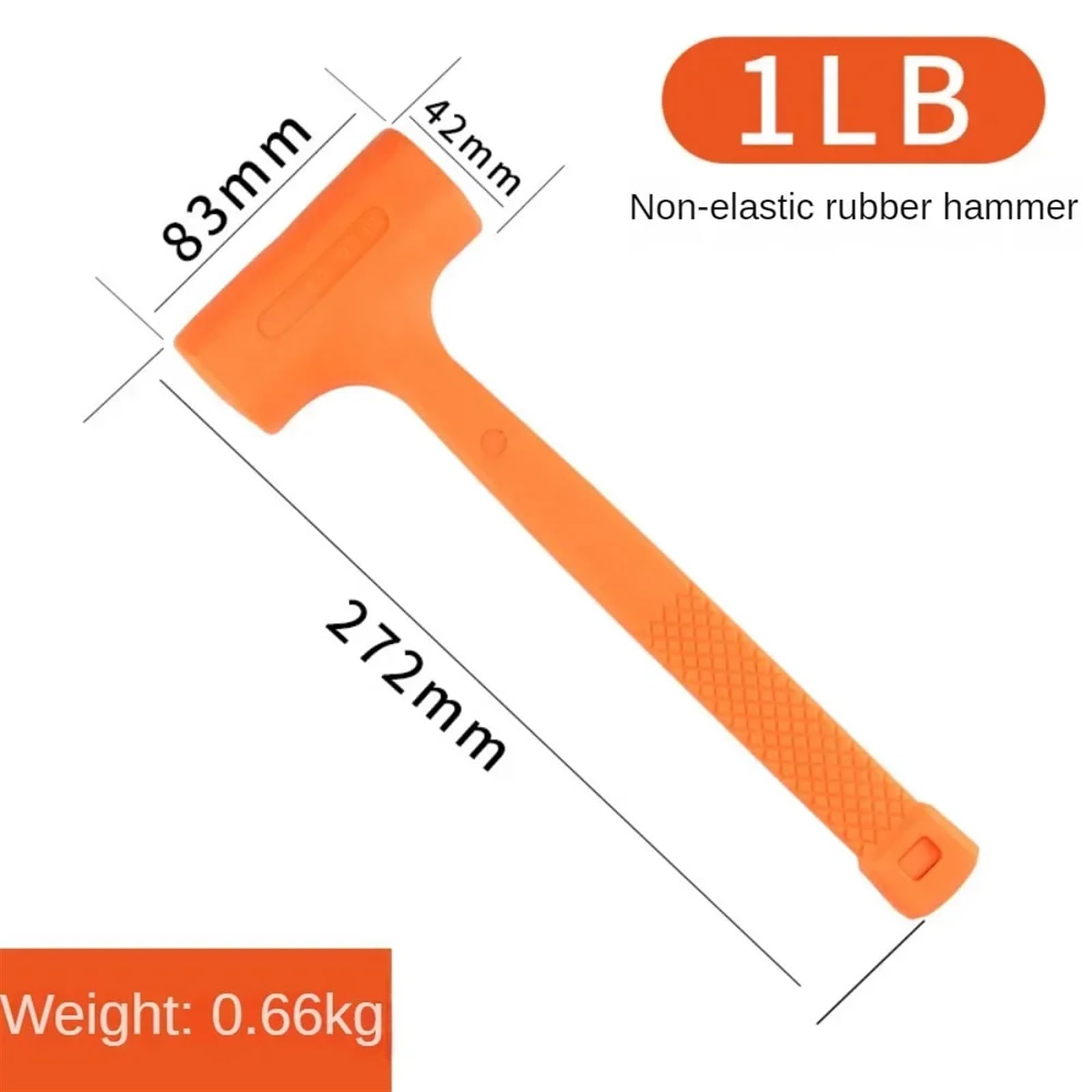 młotek gumowy, 0,5-4LB Dead Blow Mallet Pomarańczowy Miękki Cichy Gumowy Młotek Montażowy Wielofunkcyjny Podłoga Drewniana Bez Elastyczności(1 LB)