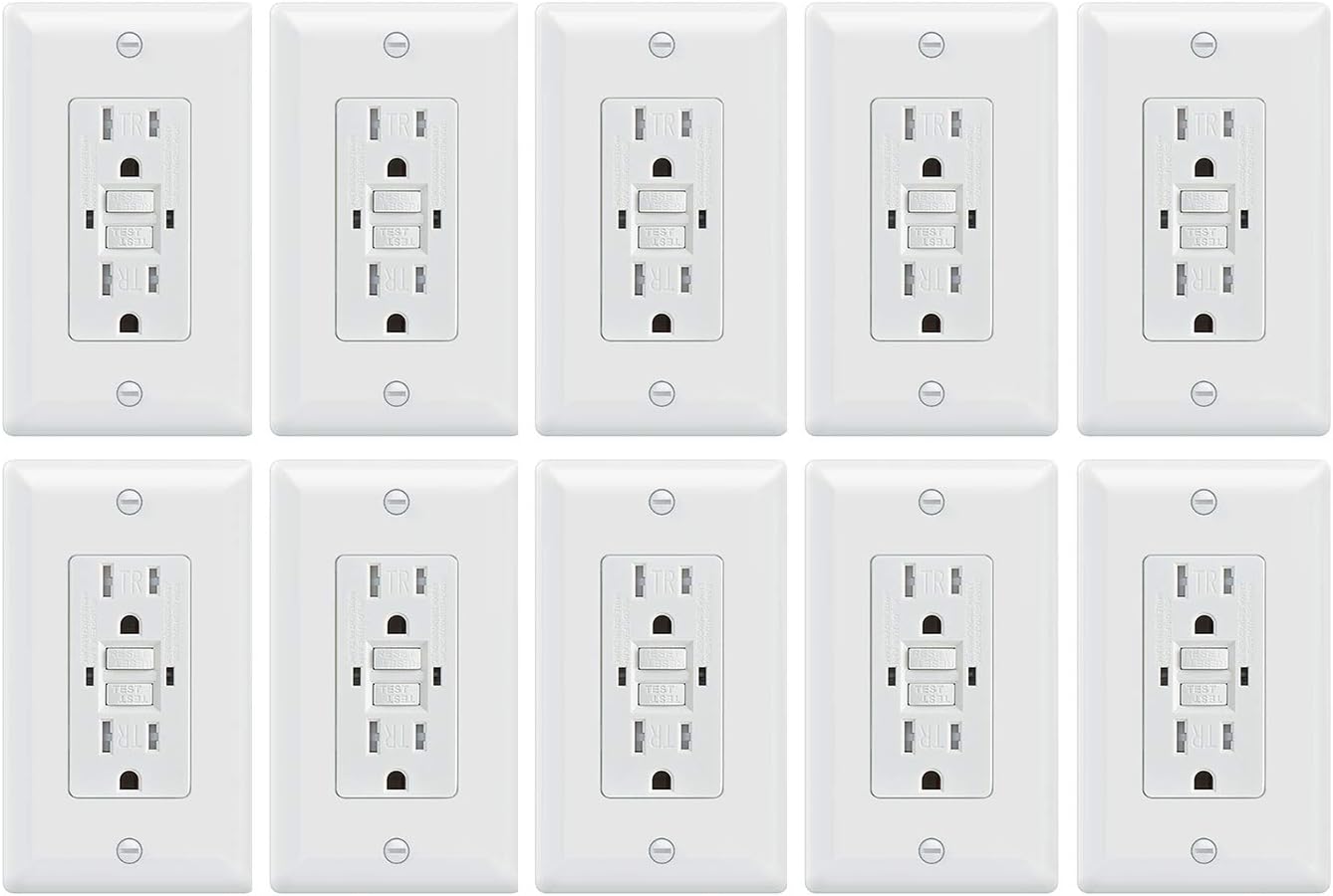 Paladin 15A Tamper Resistant GFCI GFI Receptacle Outlet w/Wallplate & LED Indicator - UL2015 Certified, White, 15 Amp, 125V, Self Testing (10 Pack)