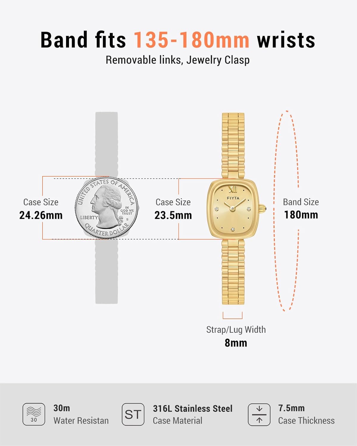 Petite Gold Watch for Women - Vintage Rectangle Classic Radio Series - Ultra-Thin Dainty Jewelry Watch with Ruby Crown, Sapphire Crystal & Japanese Quartz - Small Bracelet Watch, Gift for Her - Image 6