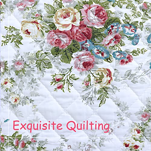 Fadfay Ruffled Bedspread California King Quilted Bed Skirt Floral Shabby Vintage Rose Chic Lace Bedding Girls Luxury Lightweight Coverlets Deep Drop Fitted Sheet Super Soft Cotton Split Corner 3 Pcs #TOP4