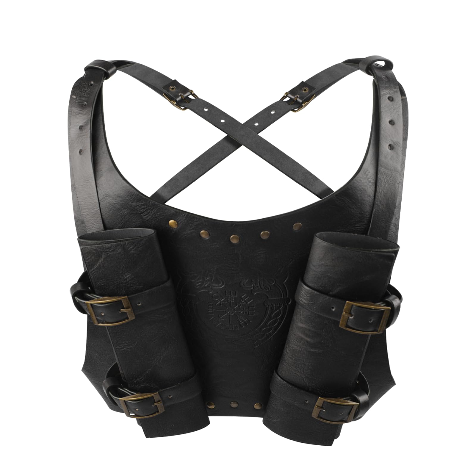 Leather Sword Sheath Holster Medieval Viking Knight Harness Belt with Double Adjustable Scabbard Back Holder Cosplay Costume Accessory (Black)
