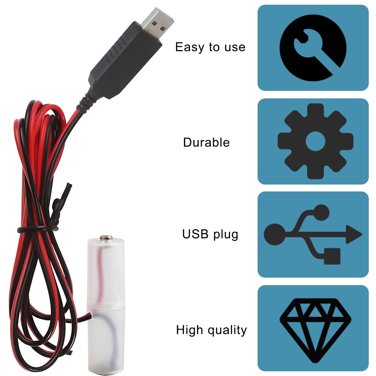 2 pezzi Convertitore alimentazione USB a 6 V AA con eliminazione della batteria Alimentatore USB Cavo batterie AA da 6 V, Sostituisce 4 batterie AA da per luci LED radio ventilatori