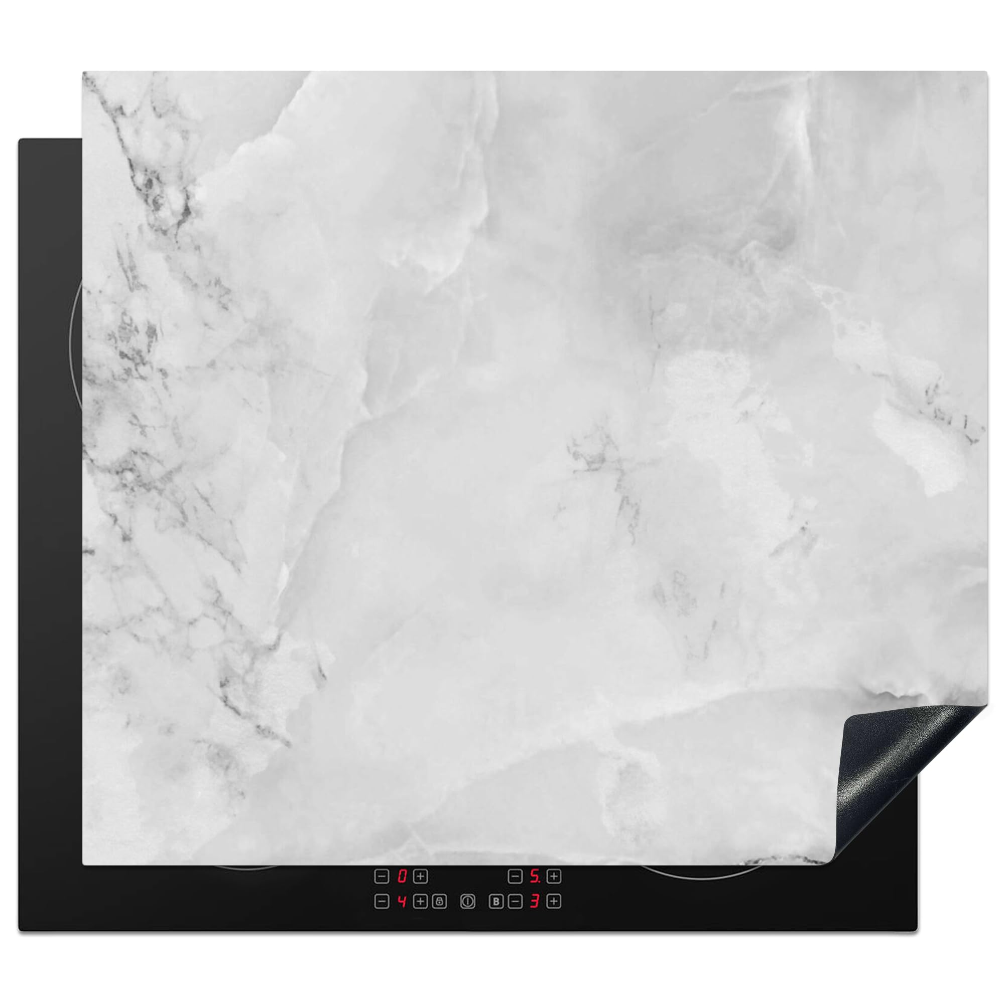 KitchenYeah© Induction Hob Protector Mat 20.5"x23.2" / 59x52 cm Stove Cap Top Cover Kitchen Cooker Covers for Electric Hobs Vinyl Marble - Stone - White - Grey - Marble Look