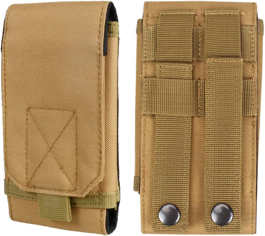 DHVAJ Tactical MOLLE Holster Army Mobile Phone Belt Pouch EDC Security Pack Carry Accessory Kit Waist Bag Case Compatible iPhone 13 Pro X XS Max XR 7 8 6/6s Plus Samsung Galaxy S10 S9 S8 Plus, Brown