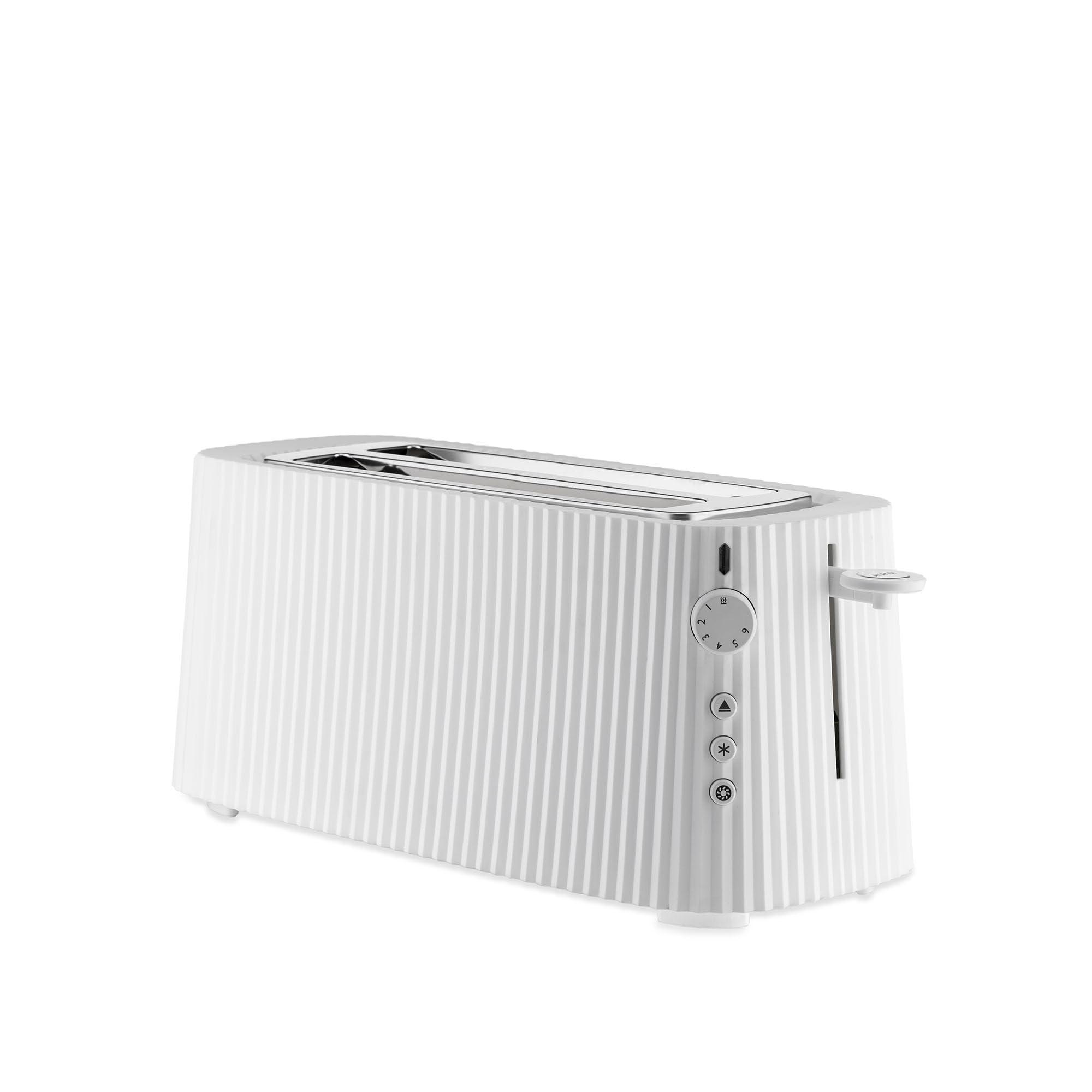 Alessi Plissé MDL15 W - Tostapane Lungo a Doppio Scomparto, in Resina Termoplastica, Griglia Scalda Brioche in Acciaio Inossidabile 18/10 e Resina Termoplastica, Spina Europea 1700 W, Bianco