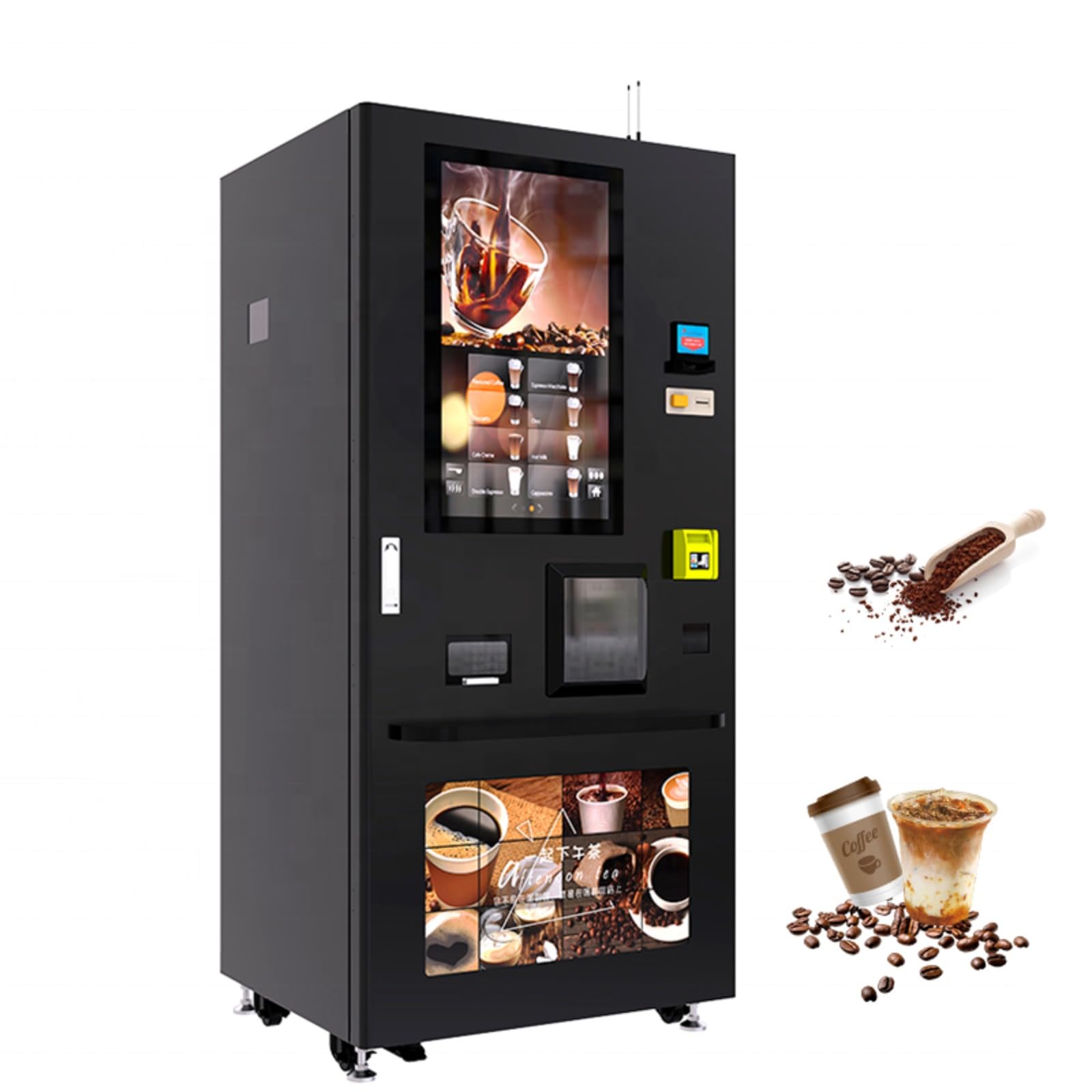 Distributore automatico di caffè self-service, sistema di produzione di fagiolo a tazza touchscreen, erogatore di caffè caldo e freddo con contanti/carta/pagamento mobile per le imprese