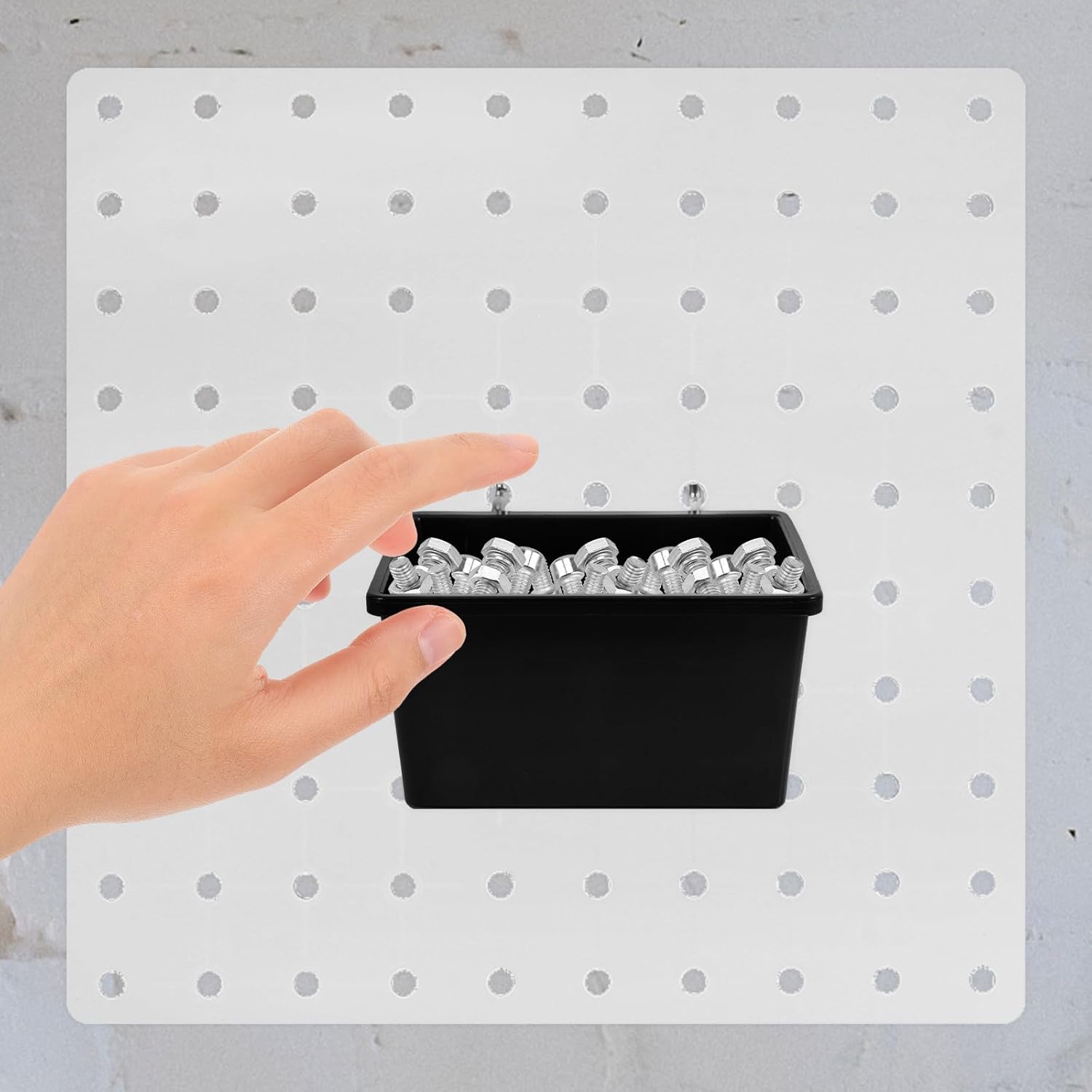 6pcs Black Plastic Pegboard Bins with Hooks, Thickened Small Square Storage Boxes for Workshop Organizers and Craft Room Storage, Compatible with Pegboard Tool Accessories