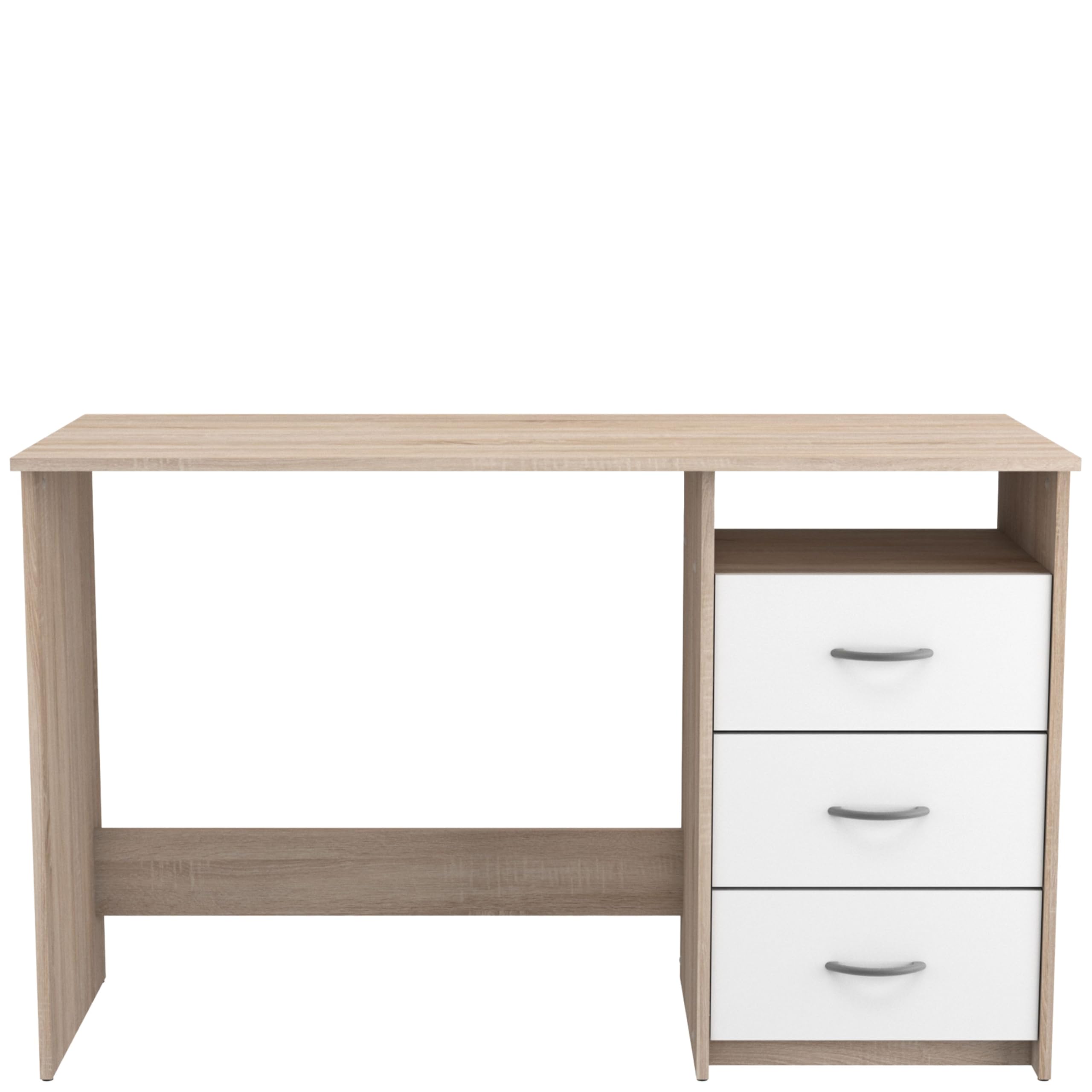 Miroytengo Mesa Escritorio Reversible 3 Cajones, Mesa Ordenador Juvenil, Roble y Blanco 123 cm