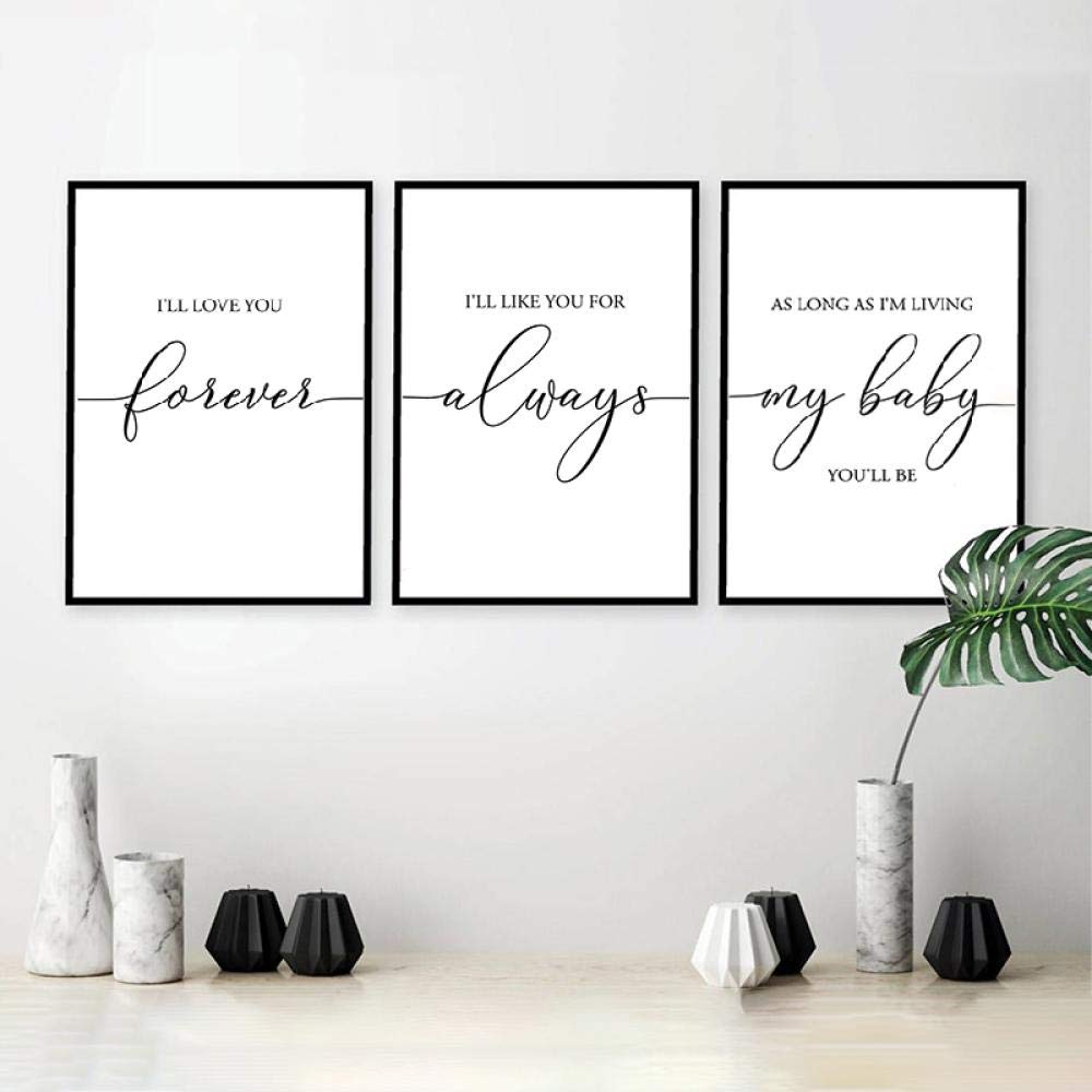Art Mural Chambre d'enfant Je t'aimerai pour Toujours Toile Art Peinture bébé Douche Cadeau Affiches et Impressions pour la décoration de la Chambre de bébé 24 "x35 (60x90cm) x3 Cadre