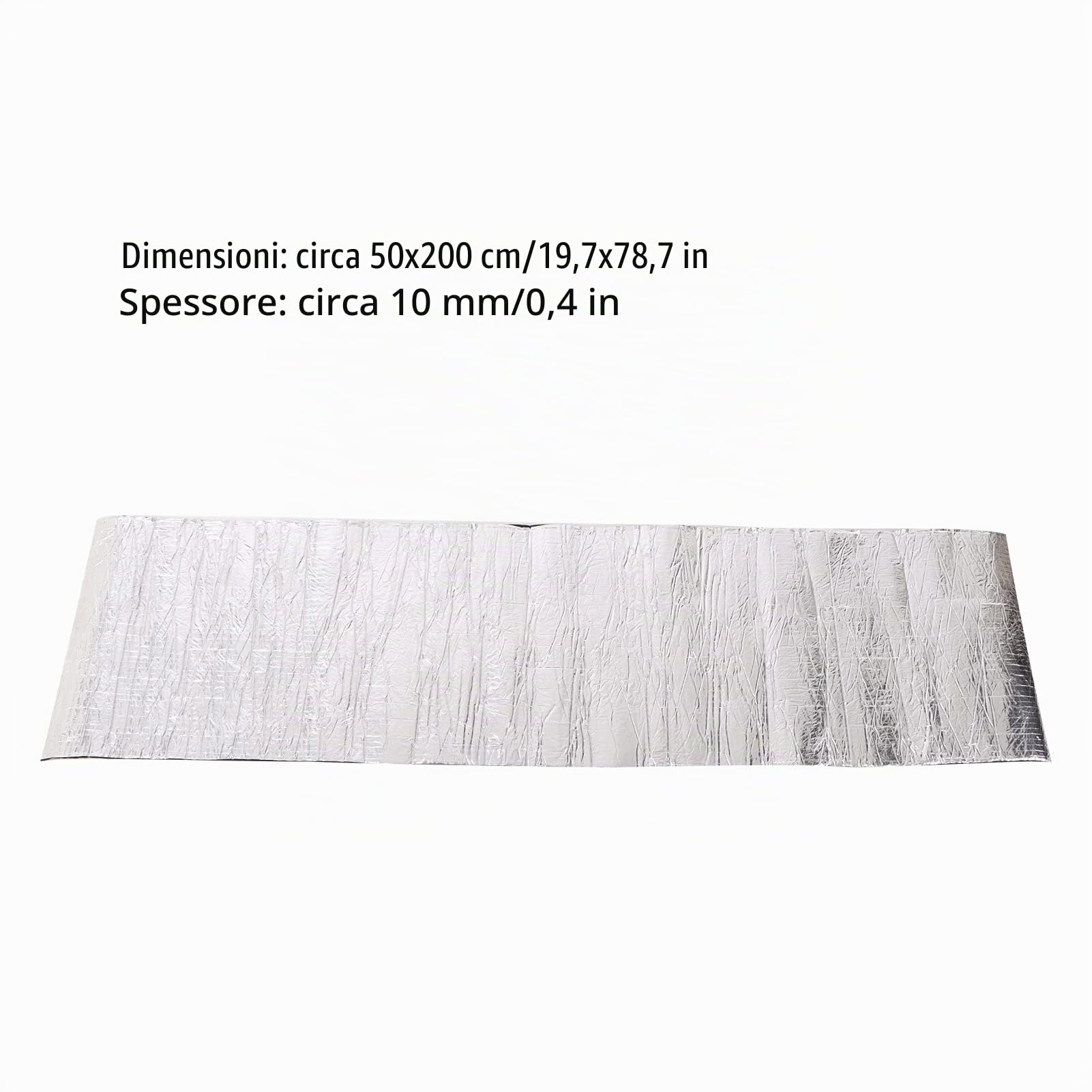 Fydun Tappetino Fonoassorbente, Isolamento Termico Auto 200x50cm, Schiuma Fonoassorbente 10mm Spessore, Riduzione Rumore Motore, Uso Universale per Coibentazione Cappuccio, Porte, Pavimento, Trunk | Alluminio e gomma cotone, per cofano porte e bagagliaio,