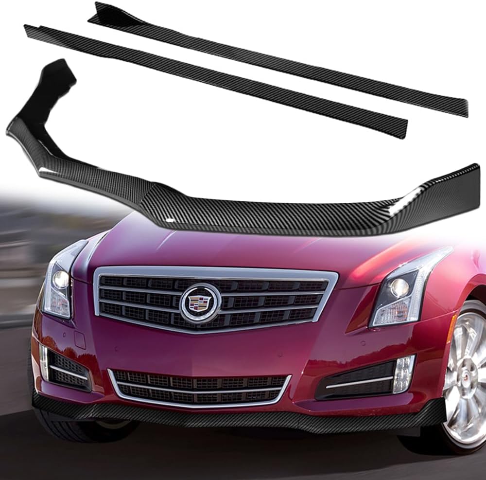 Q1-TECH, 9PCS Front Bumper Lip & Side Skirt Extensions Diffuser Compatible with 2013-2014 Cadillac ATS, Front Lip Air Chin Body Kit Spoiler Splitter ABS (Painted Black)