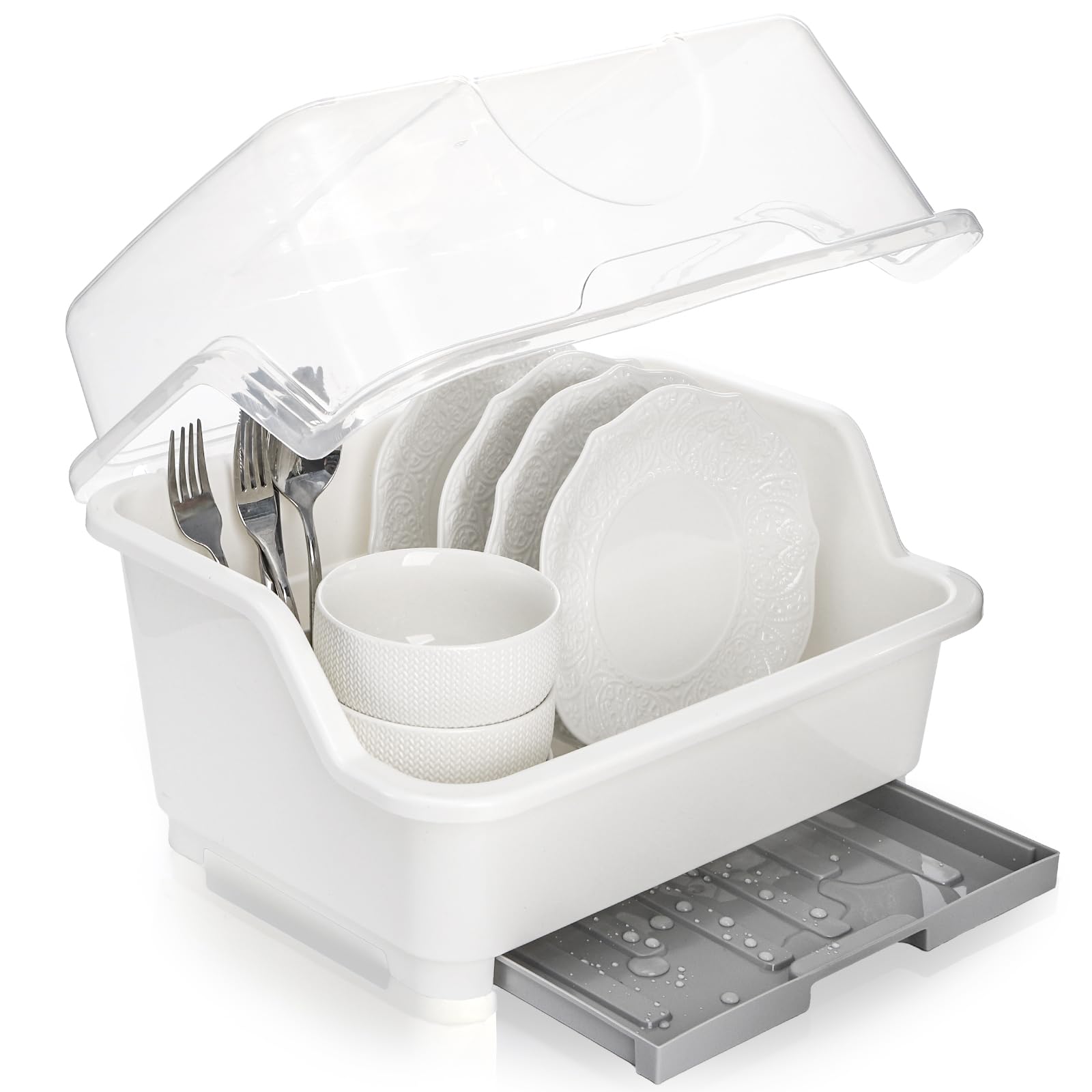Photo 1 of Acshio Plastic Dish Drying Rack with Clear Cover Lid, Dust-Proof