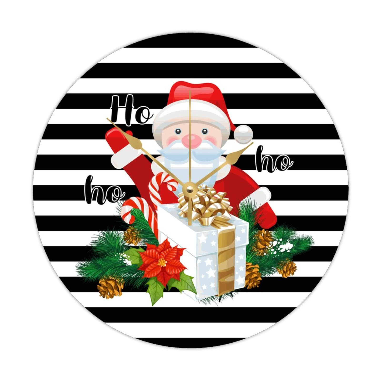 Horloge ronde en bois Merry Christmas style rustique et silencieux pour déco de Noël 38 cm