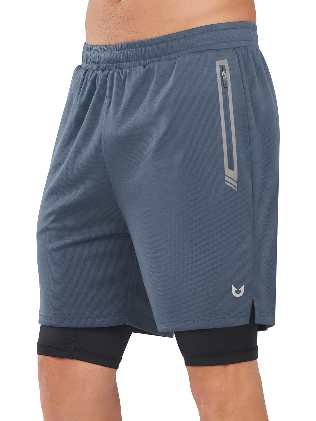 Men's 2 in 1 Running Shorts Workout Gym Athletic Shorts with Liner Active Training Shorts with Zipper Pockets