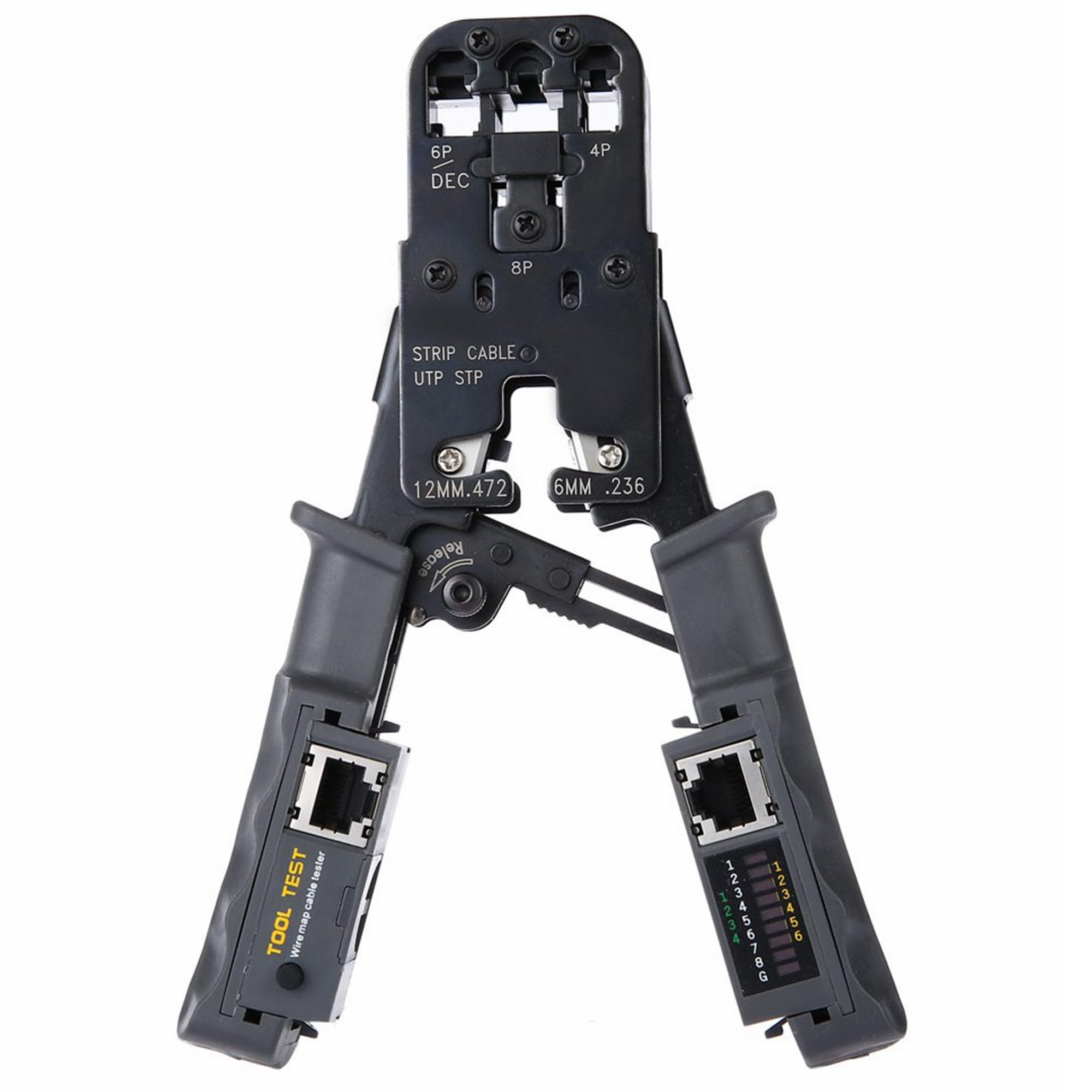 Yankok Modułowa zaciskarka wtykowa HT-022: zaciskane złącza RJ45 8P8C RJ12 RJ11 6P6C/4C/2C, RJ10 i RJ9 4P4C/2C, cięcie taśmowe i testowe kable Ethernet z testerem kabli