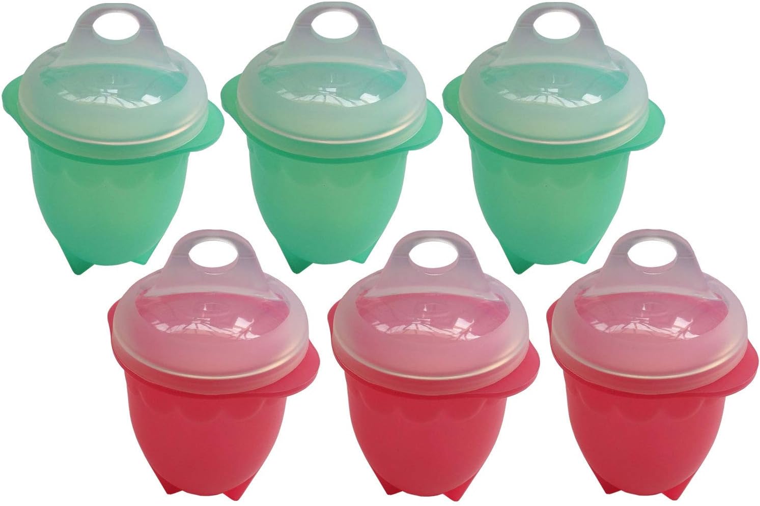 Starsprairie Egg Cooker Poached Hard Boiled Soft Silicone Egg Maker without Shell For Microwave Stovetop Egg Cooker Pack of 6 (3 Green+ 3 Red)