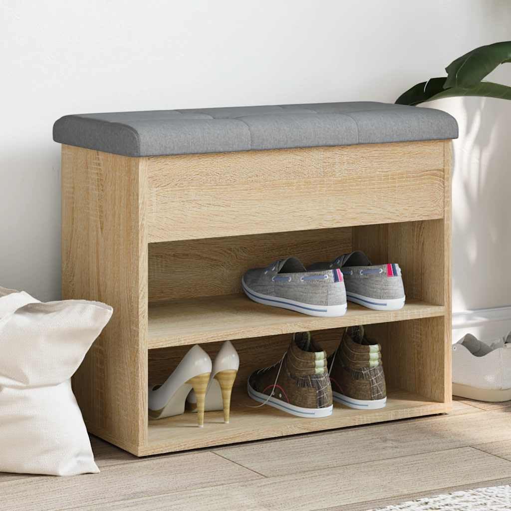 vidaXL Banco Zapatero, Asiento con Almacenaje, Mueble para Zapatos Juguetes Calzado, Banco para Salón Pasillo, Madera de Ingeniería Roble Sonoma
