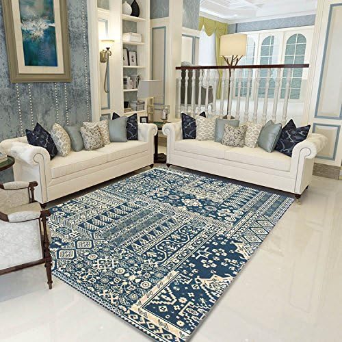 SHIXMAT The living room carpet modern minimalist household Nordic water ash blue carpet bed covered with tatami mat table mat,120 * 180 cm,Modern geometry (lake blue)