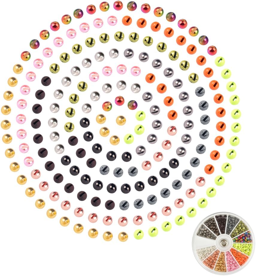 240pcs Tungsten Slotted Beads Assorment, 12 Colors Fly Tying Nymph Head Tungsten Beads Assorted with Tackle Box