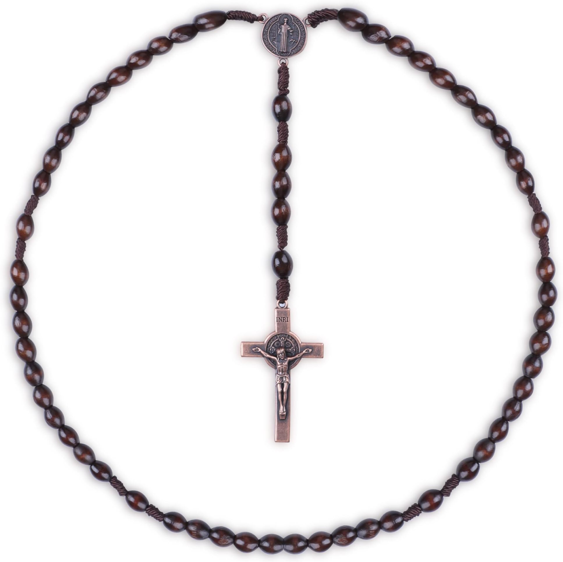 Meplait Handmade Wooden Catholic Rosary, Cross Pendant Necklace Christian Prayer Beads St Benedict Medal Rosary Beads Catholic for Women Men