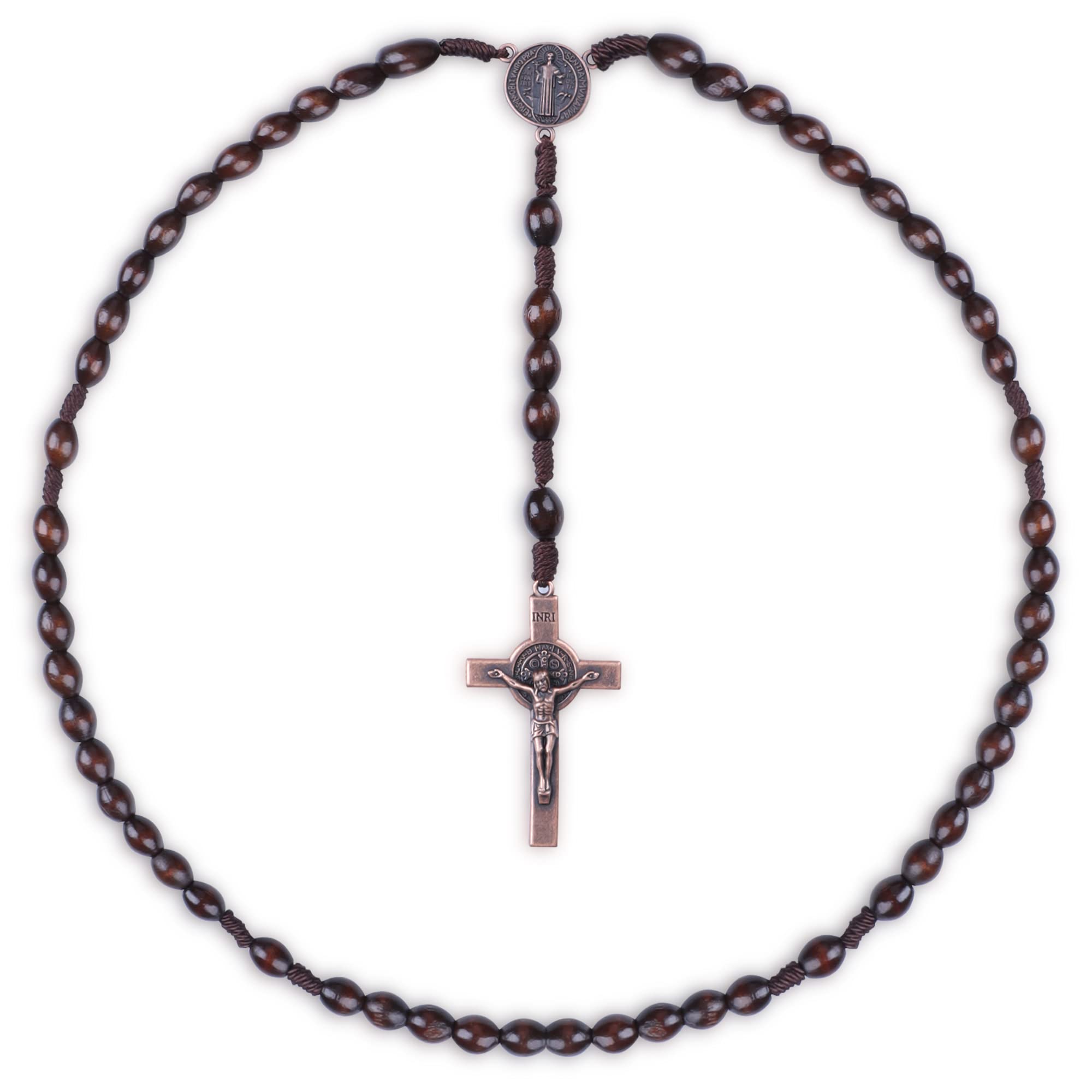 Meplait Handmade Wooden Catholic Rosary, Cross Pendant Necklace Christian Prayer Beads St Benedict Medal Rosary Beads Catholic for Women Men